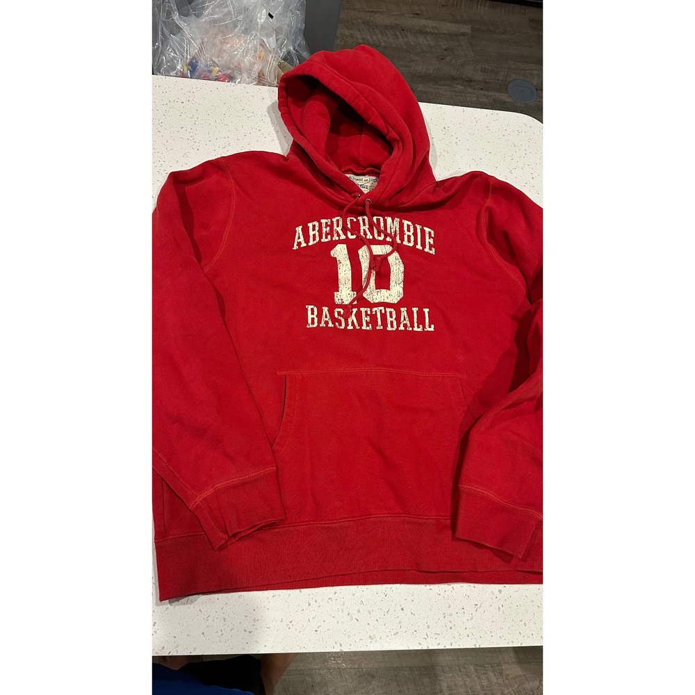 VTG Y2K Abercrombie & Fitch Mens Red Hoodie Sweatshirt XL - Picture 5 of 14